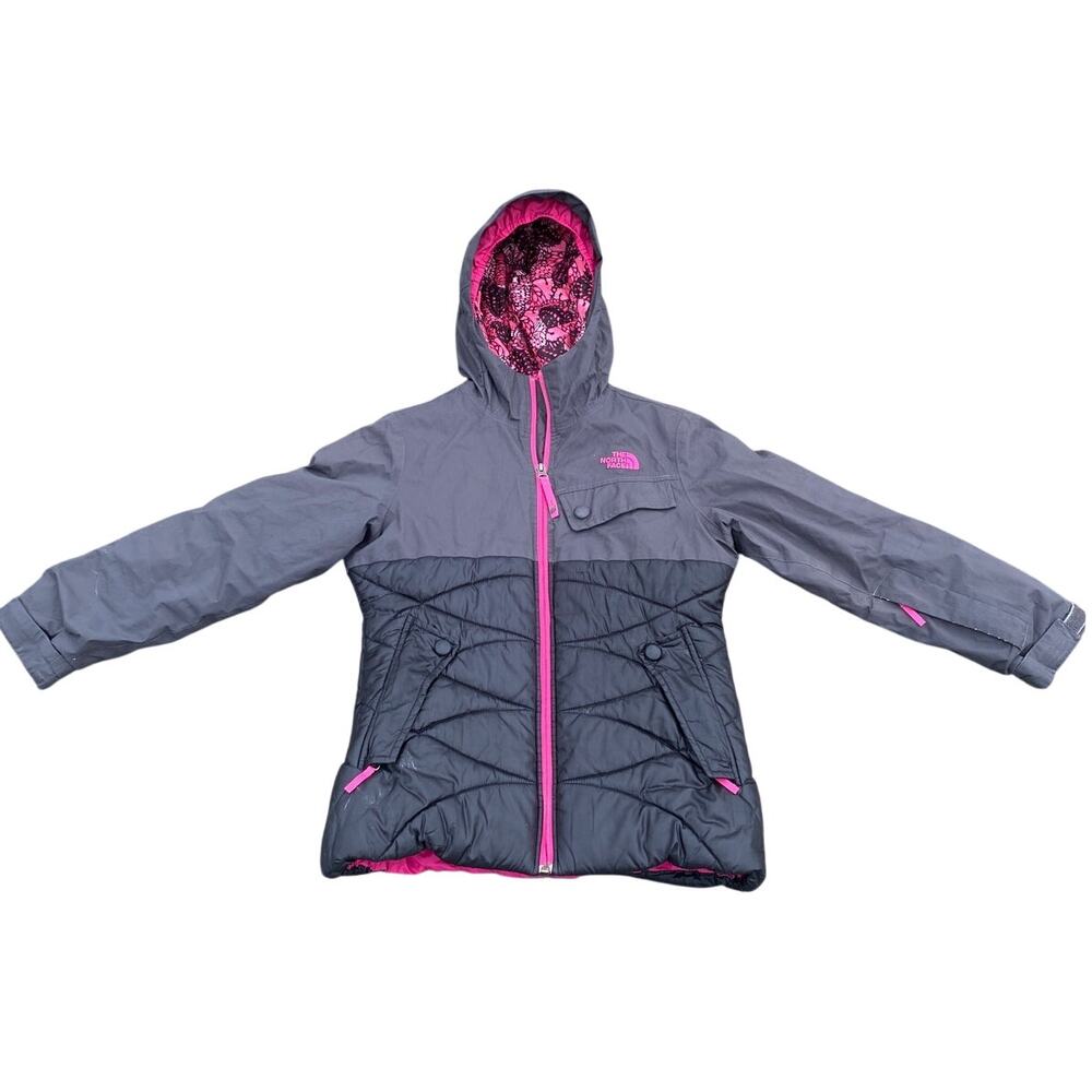 The North Face Carly Insulated Jacket Girls -Gray/Pink/Black - Size M(10-12)